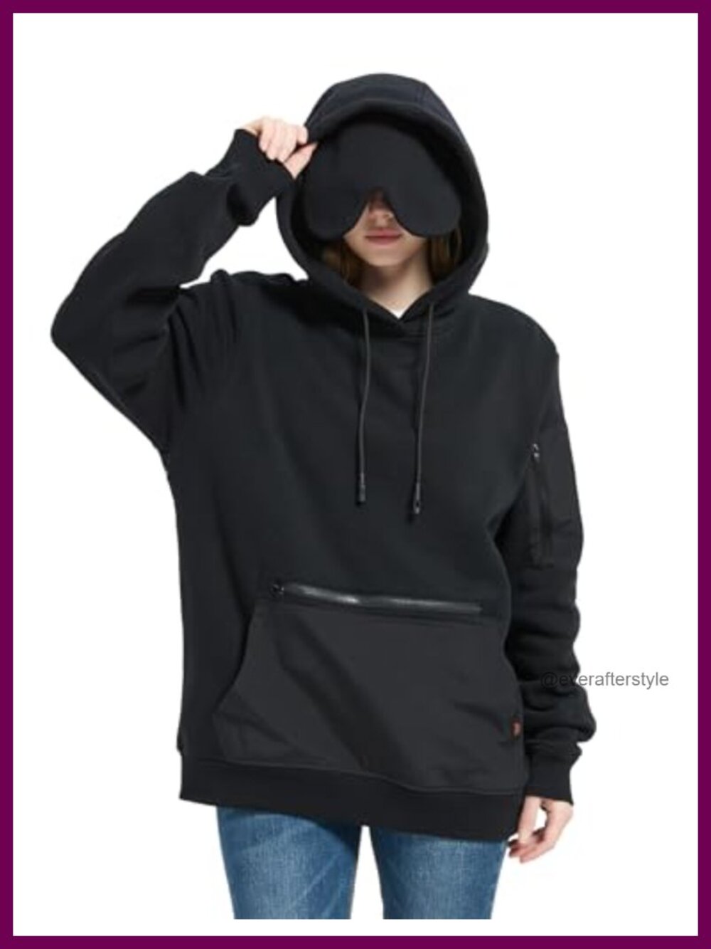 Travel Hoodie Built-In Eye Mask Kangaroo Pocket Pullover Sweatshirt